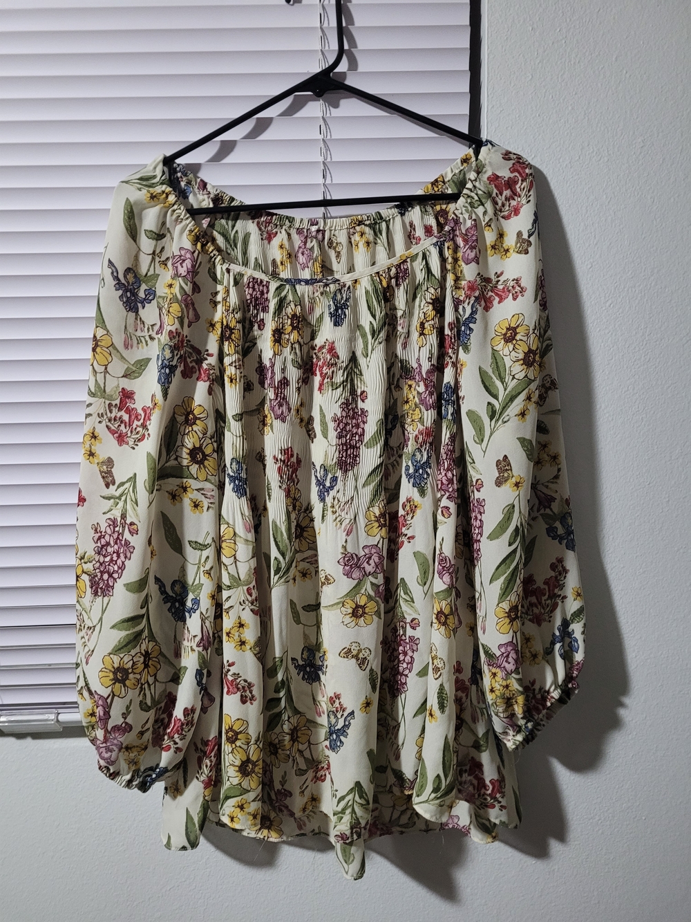 Floral Off-Shoulder Peasant Top - Cream